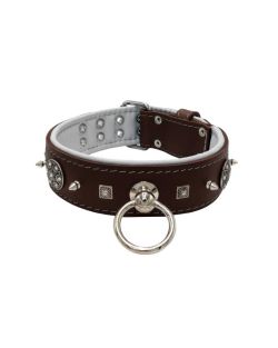 Motif with very impressive 10mm metal studs, featuring a carved square pyramid and a shield with 6 round rhinestones and leather backing - KD01080/80/50/BR/02