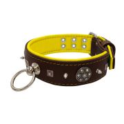 Motif with very impressive 10mm metal studs, featuring a carved square pyramid and a shield with 6 round rhinestones and leather backing – KD01080/80/50/BR/06