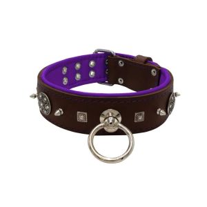 Motif with very impressive 10mm metal studs, featuring a carved square pyramid and a shield with 6 round rhinestones and leather backing – KD01080/80/50/BR/07