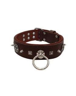 Motif with very impressive 10mm metal studs, featuring a carved square pyramid and a shield with 6 round rhinestones and leather backing - KD01080/80/50/BR/08