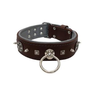 Motif with very impressive 10mm metal studs, featuring a carved square pyramid and a shield with 6 round rhinestones and leather backing – KD01080/80/50/BR/12