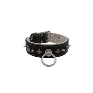 Motif with very impressive 10mm metal studs, medieval cross, and a carved round shield with leather backing – KD01081/70/50/BK/09