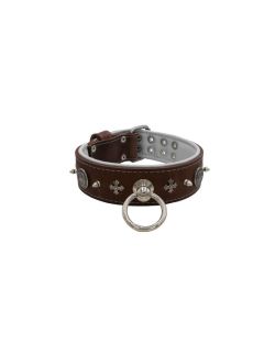 Motivo con impresionantes tachuelas de metal de 10 mm, cruz medieval y escudo redondo tallado con soporte de cuero - KD01081/70/50/BR/02