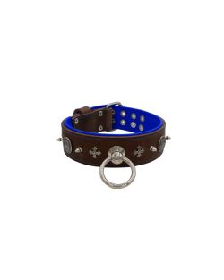 Motivo con impresionantes tachuelas de metal de 10 mm, cruz medieval y escudo redondo tallado con soporte de cuero - KD01081/70/50/BR/03