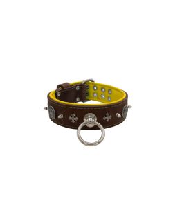 Motivo con impresionantes tachuelas de metal de 10 mm, cruz medieval y escudo redondo tallado con soporte de cuero - KD01081/70/50/BR/06