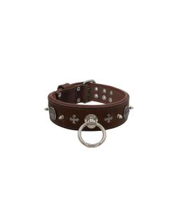 Motivo con impresionantes tachuelas de metal de 10 mm, cruz medieval y escudo redondo tallado con soporte de cuero - KD01081/75/50/BR/08