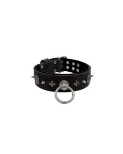 Motivo con impresionantes tachuelas de metal de 10 mm, cruz medieval y escudo redondo tallado con soporte de cuero - KD01081/80/50/BK/01
