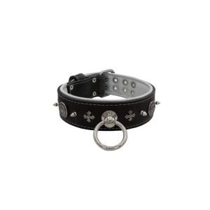 Motif with very impressive 10mm metal studs, medieval cross, and a carved round shield with leather backing – KD01081/80/50/BK/02
