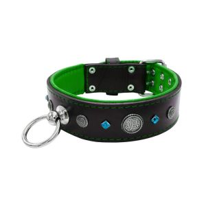 Motif with a very impressive carved round shield, square rhinestones, and a hammered round shield with leather backing – KD01083/70/50/BK/05
