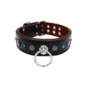 Motif with a very impressive carved round shield, square rhinestones, and a hammered round shield with leather backing – KD01083/70/50/BK/08