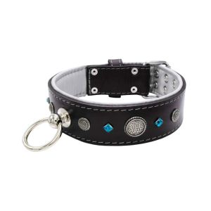 Motif with a very impressive carved round shield, square rhinestones, and a hammered round shield with leather backing – KD01083/75/50/BK/02
