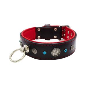 Motif with a very impressive carved round shield, square rhinestones, and a hammered round shield with leather backing – KD01083/75/50/BK/04