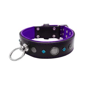 Motif with a very impressive carved round shield, square rhinestones, and a hammered round shield with leather backing – KD01083/75/50/BK/07
