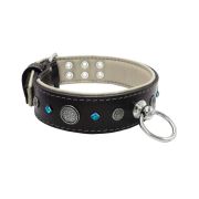 Motif with a very impressive carved round shield, square rhinestones, and a hammered round shield with leather backing – KD01083/75/50/BK/09