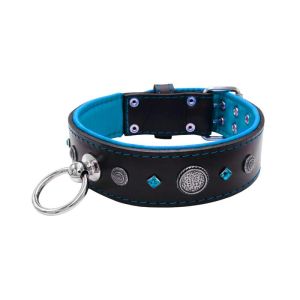 Motif with a very impressive carved round shield, square rhinestones, and a hammered round shield with leather backing – KD01083/75/50/BK/14