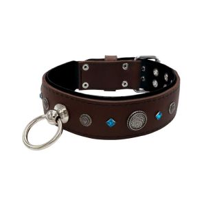 Motif with a very impressive carved round shield, square rhinestones, and a hammered round shield with leather backing – KD01083/75/50/BR/01