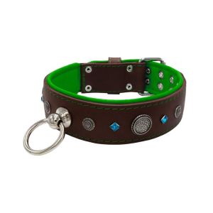 Motif with a very impressive carved round shield, square rhinestones, and a hammered round shield with leather backing – KD01083/75/50/BR/05