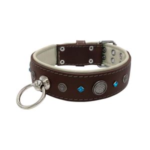 Motif with a very impressive carved round shield, square rhinestones, and a hammered round shield with leather backing – KD01083/75/50/BR/09