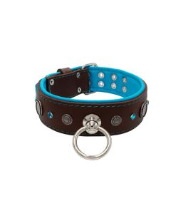 Motif with a very impressive carved round shield, square rhinestones, and a hammered round shield with leather backing - KD01083/75/50/BR/14