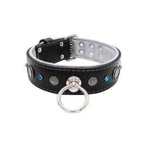 Motif with a very impressive carved round shield, square rhinestones, and a hammered round shield with leather backing – KD01083/80/50/BK/02