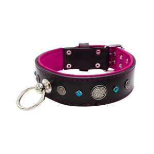 Motif with a very impressive carved round shield, square rhinestones, and a hammered round shield with leather backing – KD01083/80/50/BK/13