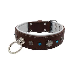 Motif with a very impressive carved round shield, square rhinestones, and a hammered round shield with leather backing – KD01083/80/50/BR/02