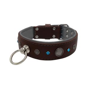 Motif with a very impressive carved round shield, square rhinestones, and a hammered round shield with leather backing – KD01083/80/50/BR/12