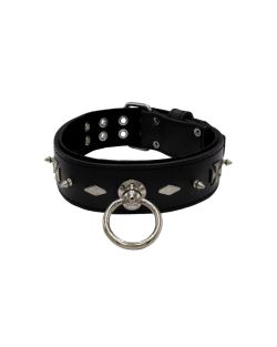 Motif with very impressive 10mm metal studs, diamonds, and medieval crosses with leather backing - KD01084/70/50/BK/01