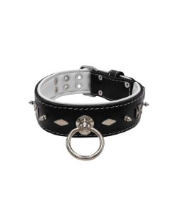 Motivo con impresionantes tachuelas de metal de 10 mm, diamantes y cruces medievales con soporte de cuero - KD01084/70/50/BK/02
