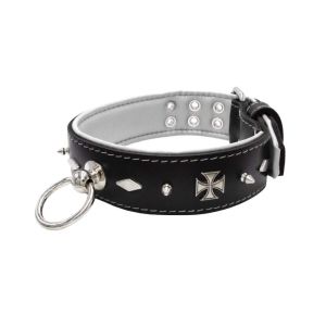 Motif with very impressive 10mm metal studs, diamonds, and medieval crosses with leather backing – KD01084/70/50/BK/02