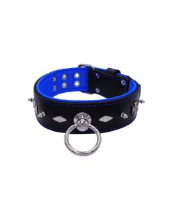 Motivo con impresionantes tachuelas de metal de 10 mm, diamantes y cruces medievales con soporte de cuero - KD01084/70/50/BK/03