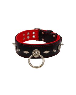 Motivo con impresionantes tachuelas de metal de 10 mm, diamantes y cruces medievales con soporte de cuero - KD01084/70/50/BK/04