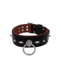 Motivo con impresionantes tachuelas de metal de 10 mm, diamantes y cruces medievales con soporte de cuero - KD01084/70/50/BK/08