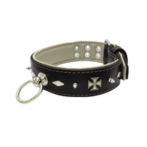 Motif with very impressive 10mm metal studs, diamonds, and medieval crosses with leather backing – KD01084/70/50/BK/09