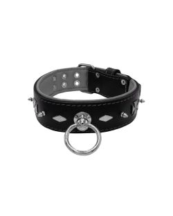 Motivo con impresionantes tachuelas de metal de 10 mm, diamantes y cruces medievales con soporte de cuero - KD01084/70/50/BK/12
