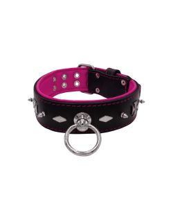Motivo con impresionantes tachuelas de metal de 10 mm, diamantes y cruces medievales con soporte de cuero - KD01084/70/50/BK/13