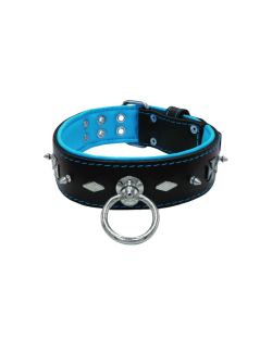 Motivo con impresionantes tachuelas de metal de 10 mm, diamantes y cruces medievales con soporte de cuero - KD01084/70/50/BK/14