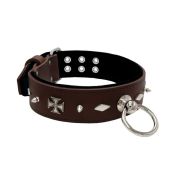 Motivo con impresionantes tachuelas de metal de 10 mm, diamantes y cruces medievales con soporte de cuero – KD01084/70/50/BR/01