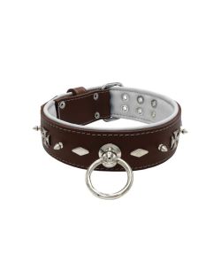 Motivo con impresionantes tachuelas de metal de 10 mm, diamantes y cruces medievales con soporte de cuero - KD01084/70/50/BR/02