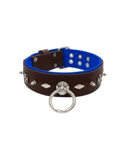 Motivo con impresionantes tachuelas de metal de 10 mm, diamantes y cruces medievales con soporte de cuero - KD01084/70/50/BR/03
