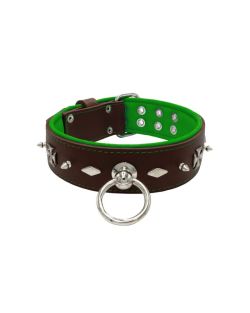 Motivo con impresionantes tachuelas de metal de 10 mm, diamantes y cruces medievales con soporte de cuero - KD01084/70/50/BR/05