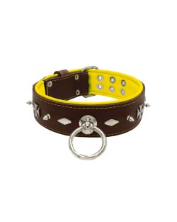 Motivo con impresionantes tachuelas de metal de 10 mm, diamantes y cruces medievales con soporte de cuero - KD01084/70/50/BR/06