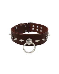 Motivo con impresionantes tachuelas de metal de 10 mm, diamantes y cruces medievales con soporte de cuero - KD01084/70/50/BR/08