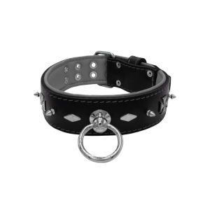 Motif with very impressive 10mm metal studs, diamonds, and medieval crosses with leather backing – KD01084/75/50/BK/12