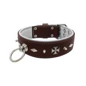 Motif with very impressive 10mm metal studs, diamonds, and medieval crosses with leather backing – KD01084/75/50/BR/02