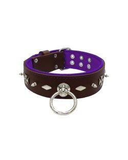 Motivo con impresionantes tachuelas de metal de 10 mm, diamantes y cruces medievales con soporte de cuero - KD01084/75/50/BR/07
