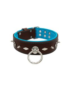 Motivo con impresionantes tachuelas de metal de 10 mm, diamantes y cruces medievales con soporte de cuero - KD01084/75/50/BR/14