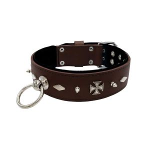 Motif with very impressive 10mm metal studs, diamonds, and medieval crosses with leather backing – KD01084/80/50/BR/01