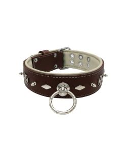 Motivo con impresionantes tachuelas de metal de 10 mm, diamantes y cruces medievales con soporte de cuero - KD01084/80/50/BR/09