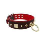 Motif with very impressive 10mm gold metal studs, featuring a square meander shield and small metal pyramids with leather backing – KD01086/70/50/BR/04
